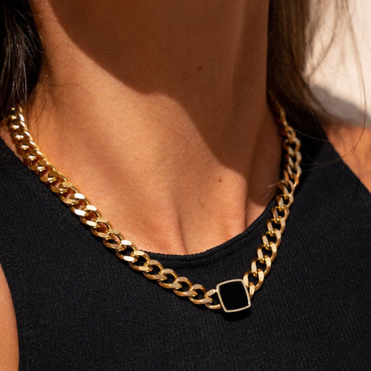 Collier Pierre Onyx Plaqué Or 18K