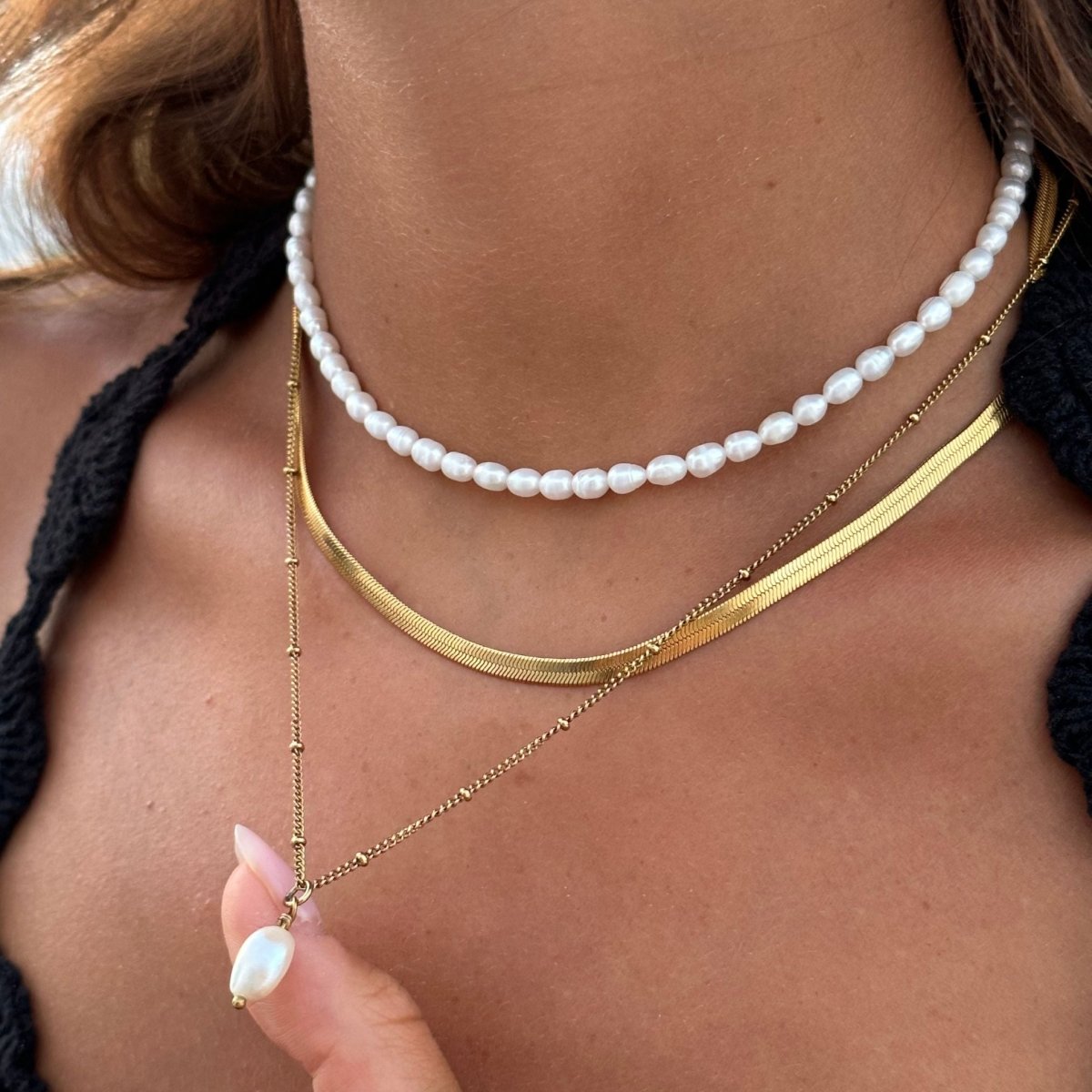 Collier triple mix plaqué or