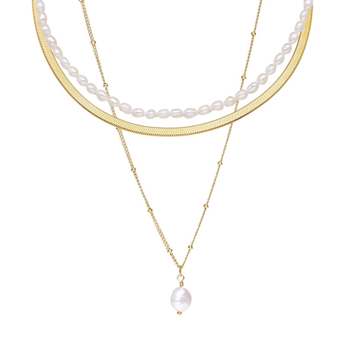 Collier triple mix plaqué or