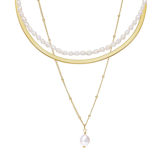 Collier triple mix plaqué or